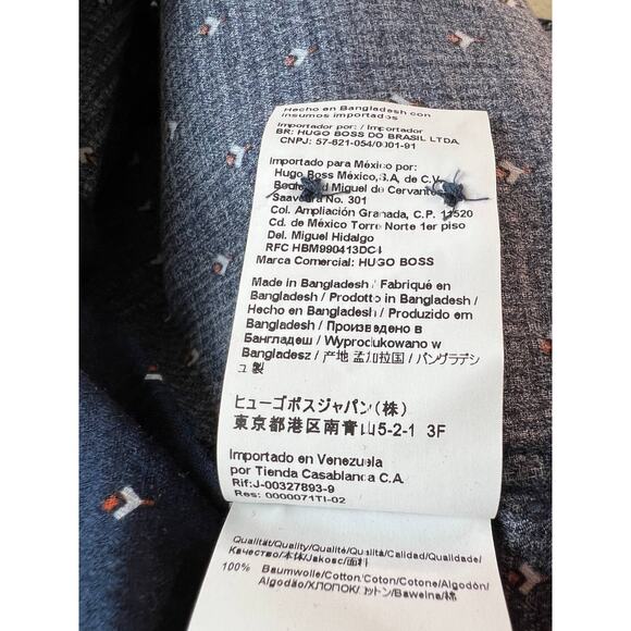 Hugo BOSS Men's Ronni Navy Blue Patterned Slim Fit Button Down Shirt Medium M - Picture 9 of 10